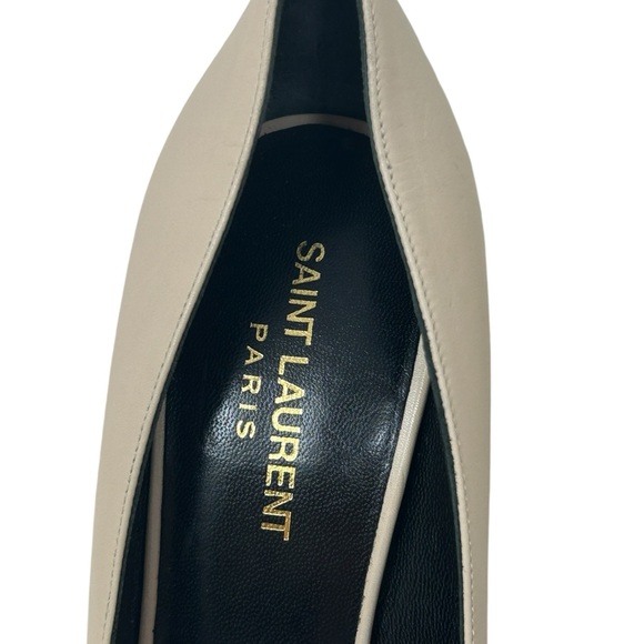 Saint Laurent Paris Beige Leather Gold Studded Cap Toe High Heel Stiletto Pumps - Picture 5 of 10